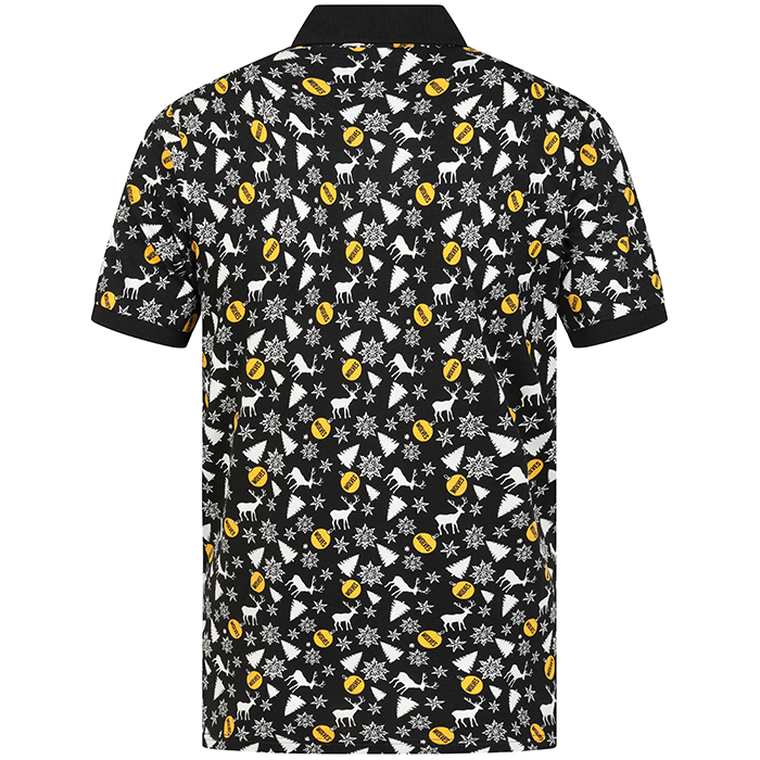Adults Christmas Print Polo With Badge - Black