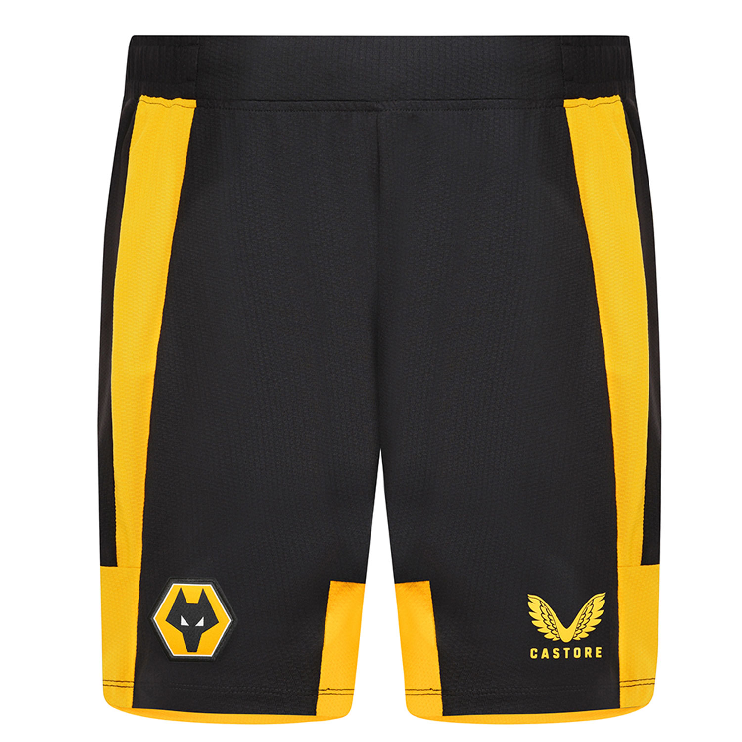 2022-23 Wolves Pro Home Shorts - Adult
Be Part Of the Pack, with the 2022-23 Wolves Pro Home shorts and show your pride on the street and in the stands.
The Authentic design is the same worn by the players on the field.
Featuring detailed colour matching and dyeing to be true Wolves Gold and bring it back home to the club and fans.

Contrast side and hem panel to mimic the shirt
Drawstring fastening
Featuring the Castore logo in Wolves Gold
Woven coloured Wolves crest.
100% recycled polyester
