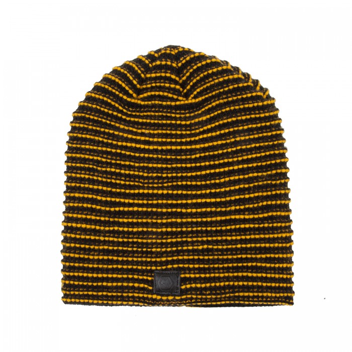 Gold and black striped knitted Wolves hat