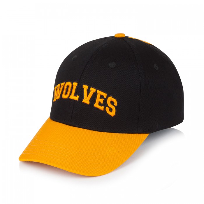 Black cap with gold peak and Wolves crest