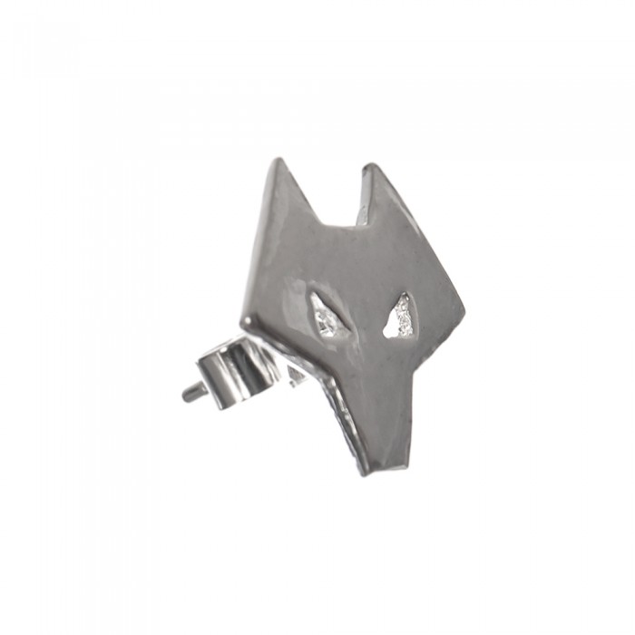Wolf head stud earring in silver