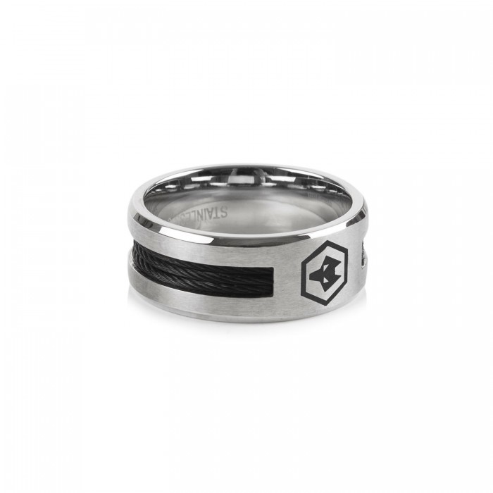 Silver ring with Black Wolves crest